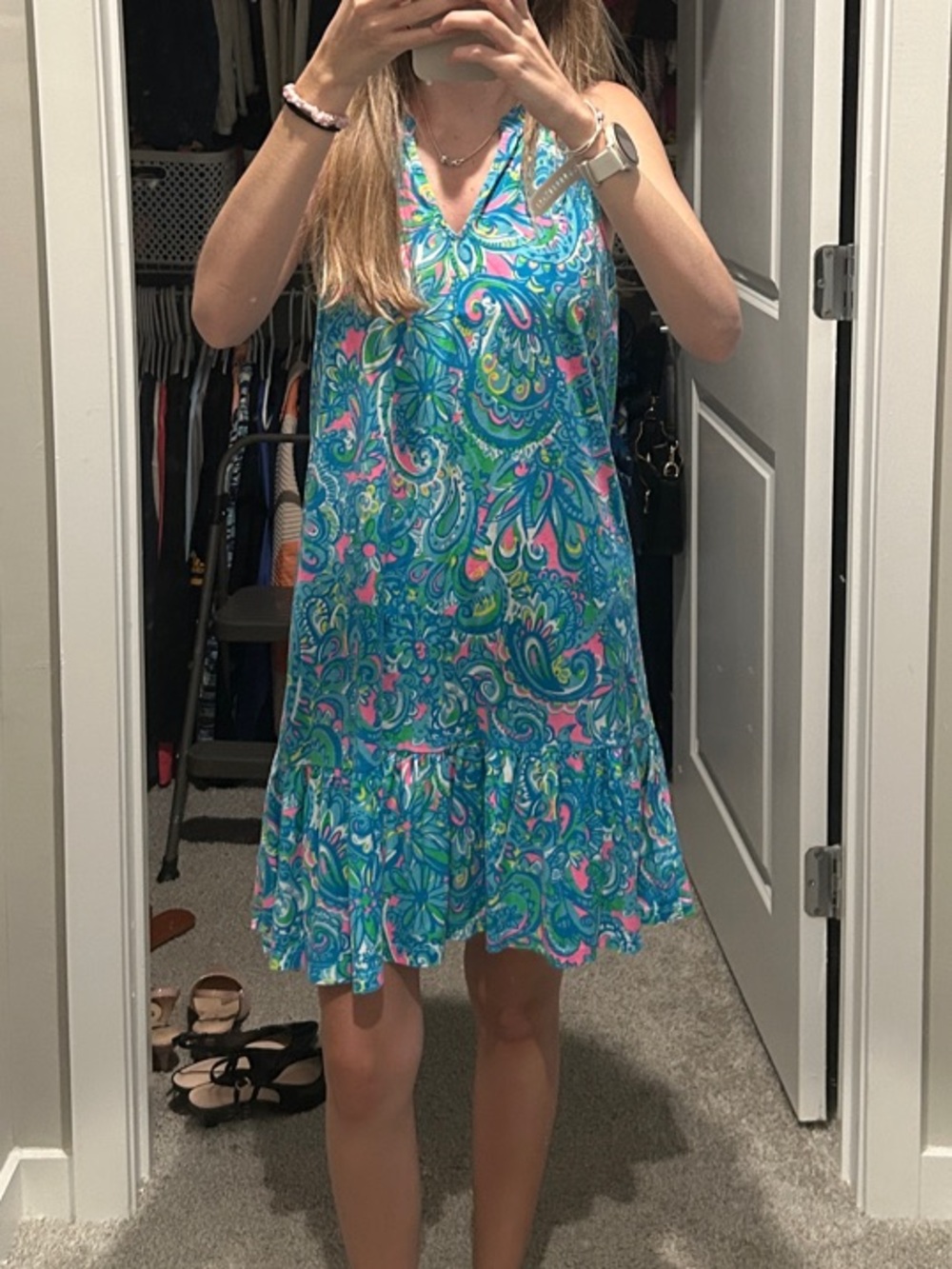 Lilly Pulitzer Blue & Pink Paisley V-Neck Mini Dress